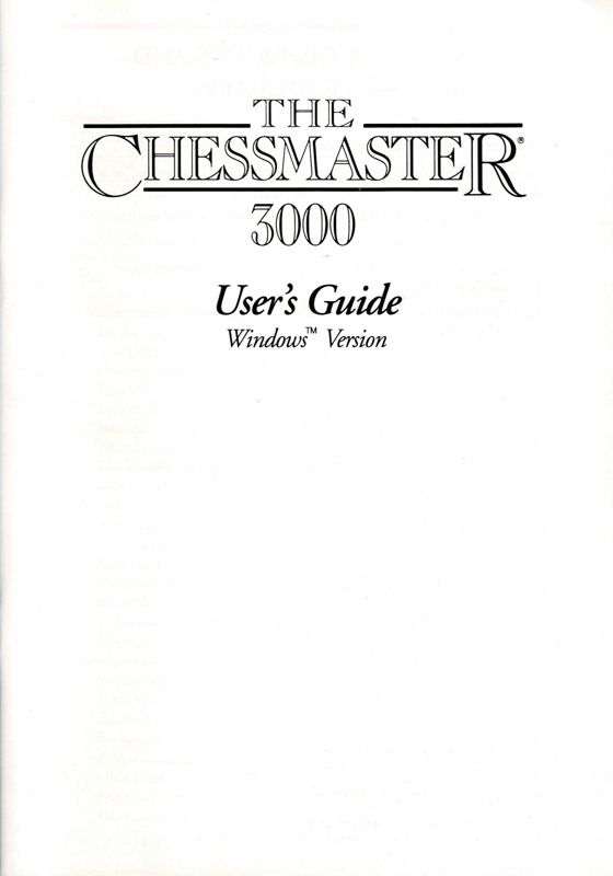 Reference Card for The Chessmaster 3000 (DOS and Windows 3.x) (Dual Media release (3,5'' & 5,25'' Disk)): Front