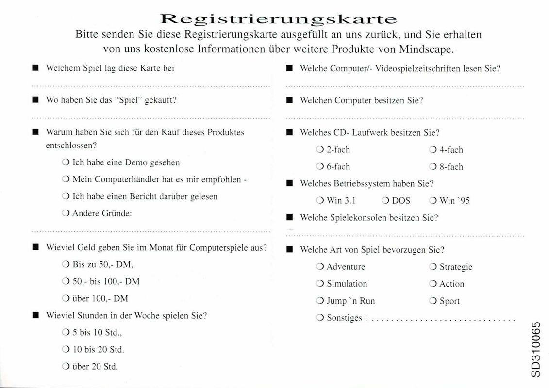 Extras for Chessmaster 6000 (Windows): Registration Card - Back