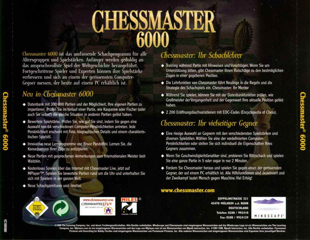 Back Cover for Chessmaster 6000 (Windows)