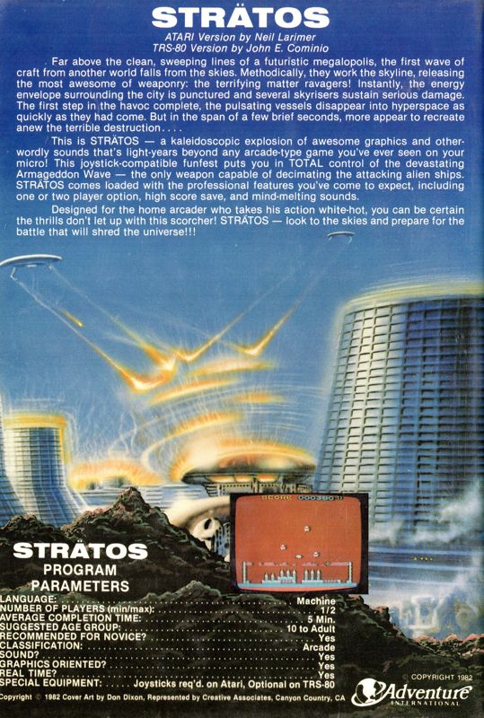 Back Cover for Strätos (Atari 8-bit)