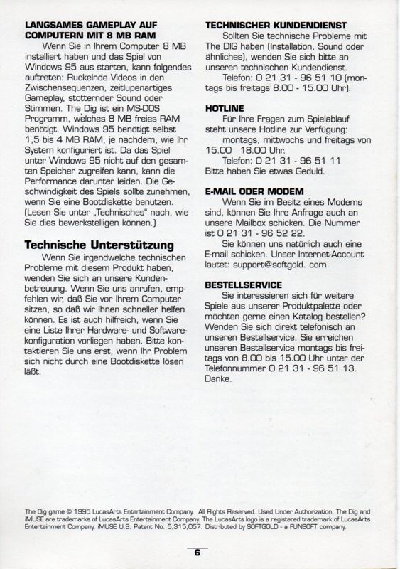 Reference Card for The Dig (DOS): Back