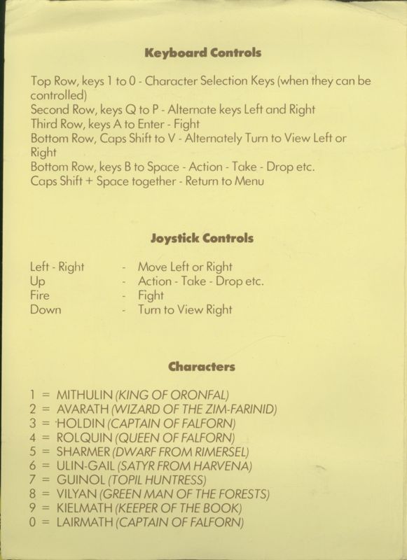 Manual for Shadow of the Unicorn (ZX Spectrum): back