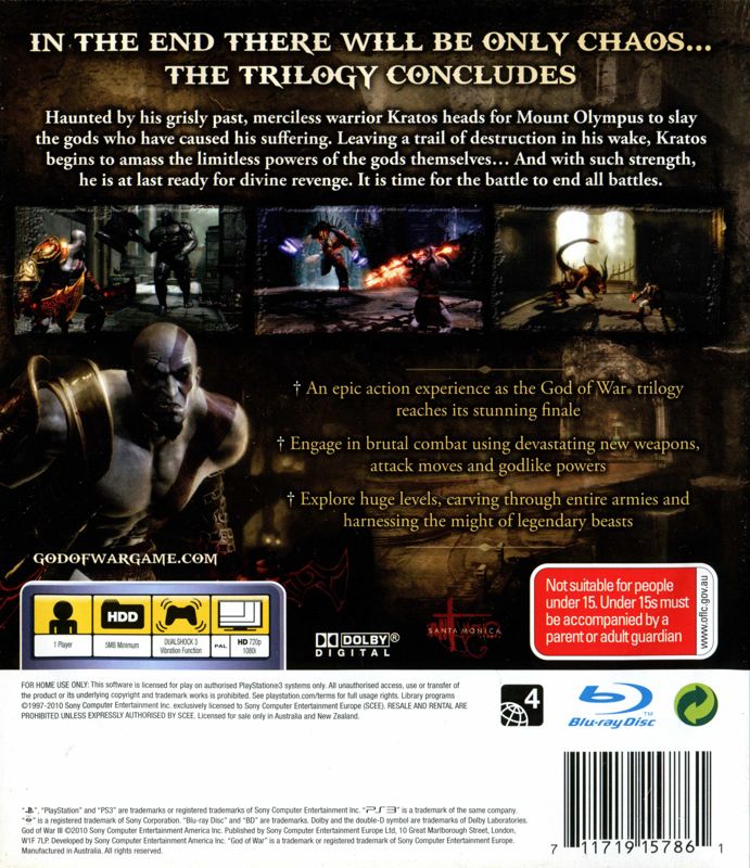 Back Cover for God of War II (PlayStation 3)