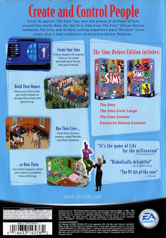 Back Cover for The Sims: Deluxe Edition (Windows) (Re-release)