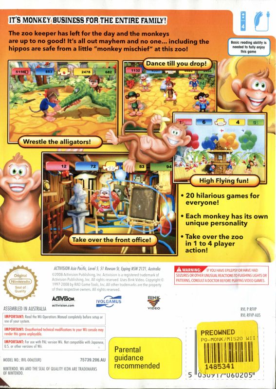 Back Cover for Monkey Mischief!: Party Time (Wii)