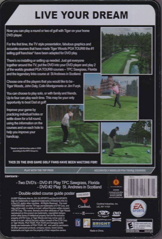 Back Cover for Tiger Woods PGA Tour (DVD Player) (The game comes in a tin box with rounded corners)