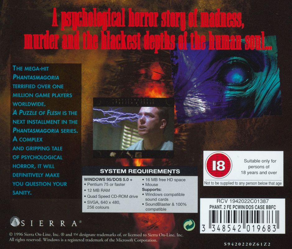 Other for Phantasmagoria: A Puzzle of Flesh (DOS and Windows) (SierraOriginals release): Jewel Case (both) - Back