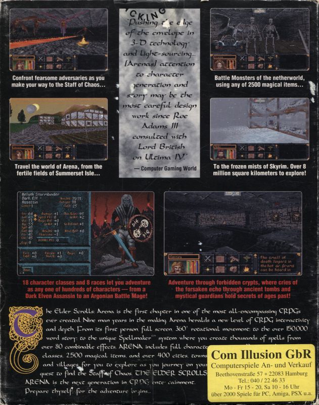 Back Cover for The Elder Scrolls: Arena (DOS)