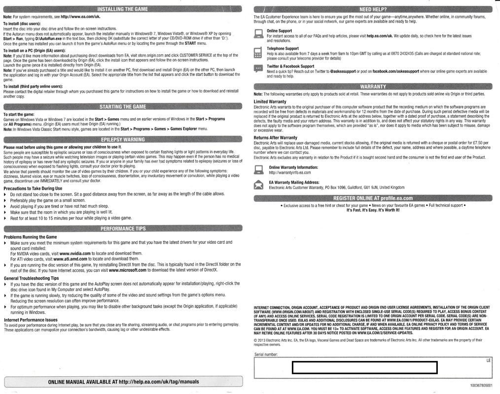 Other for Dead Space 3 (Windows): Product Activation Instructions