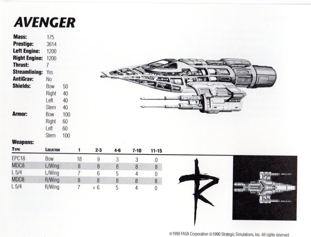 Extras for Renegade Legion: Interceptor (Amiga): Avenger Information Card