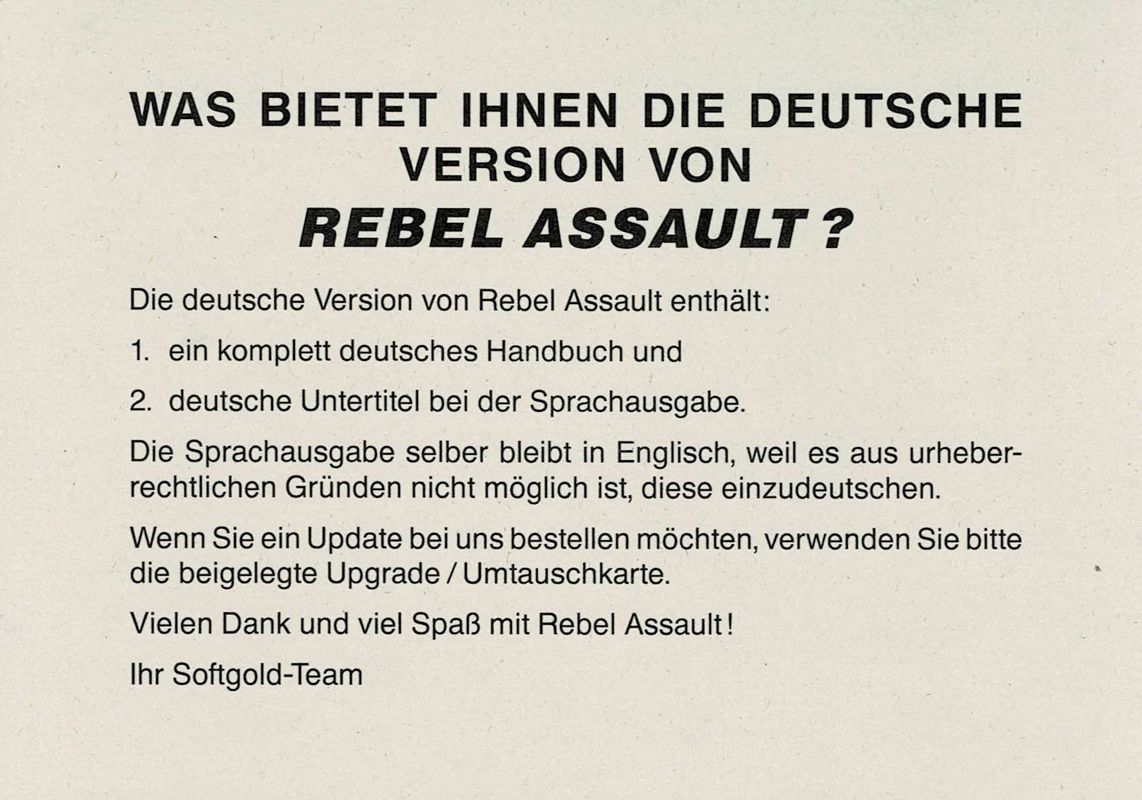 Extras for Star Wars: Rebel Assault (DOS) (Complete English Version): Upgrade Informations