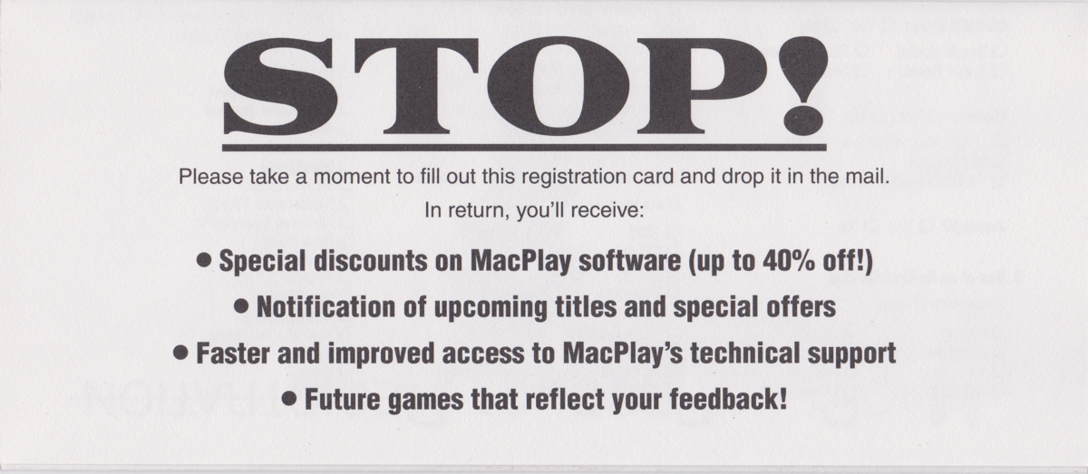Other for Wolfenstein 3D (Macintosh) ("Third Encounter" floppy disk release): Registration Card - Front