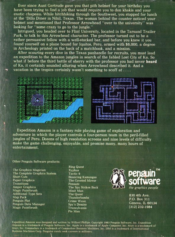 Back Cover for Expedition Amazon (Commodore 64)