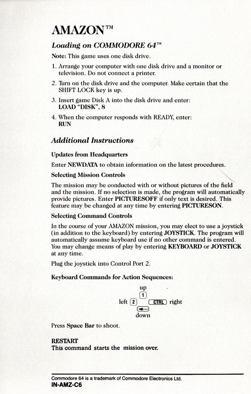 Reference Card for Amazon (Commodore 64)