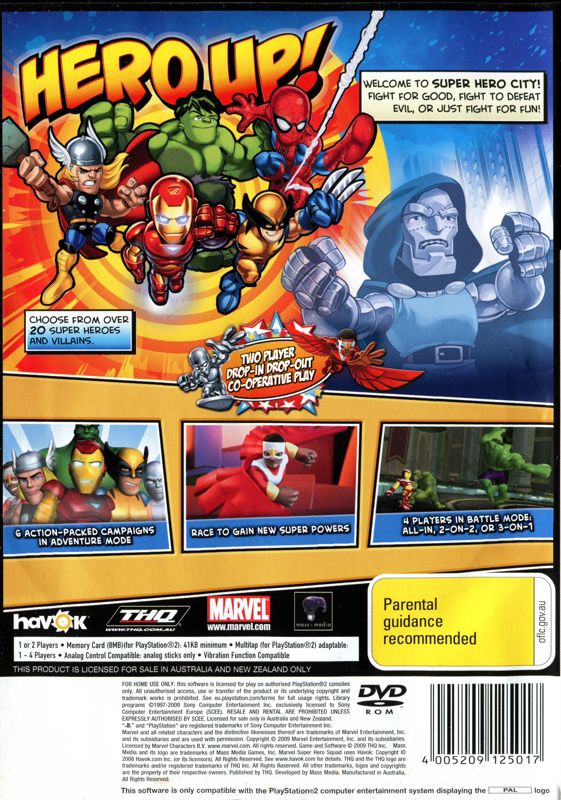 Back Cover for Marvel Super Hero Squad (PlayStation 2)