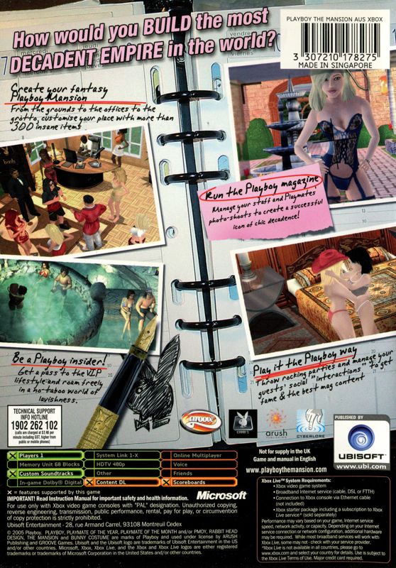 Back Cover for Playboy: The Mansion (Xbox)