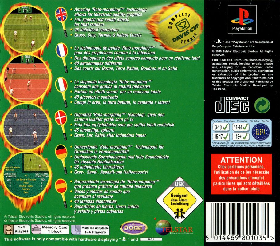 Back Cover for Davis Cup Complete Tennis (PlayStation)