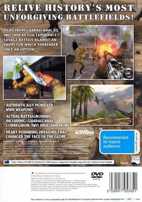 Back Cover for The History Channel: Battle for the Pacific (PlayStation 2)