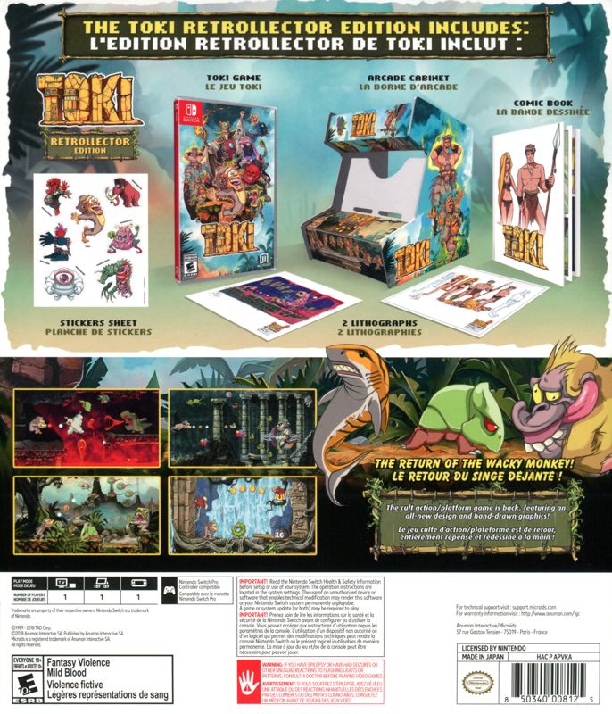 Back Cover for Toki (Retrollector Edition) (Nintendo Switch)