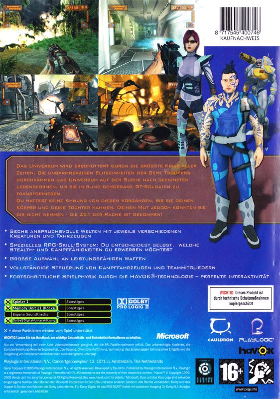 Back Cover for Gene Troopers (Xbox)