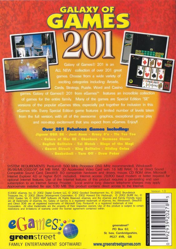 Back Cover for Galaxy of Games 201 (Windows)