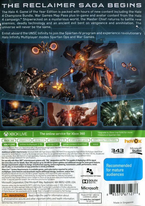 Back Cover for Halo 4: Game of the Year Edition (Xbox 360)