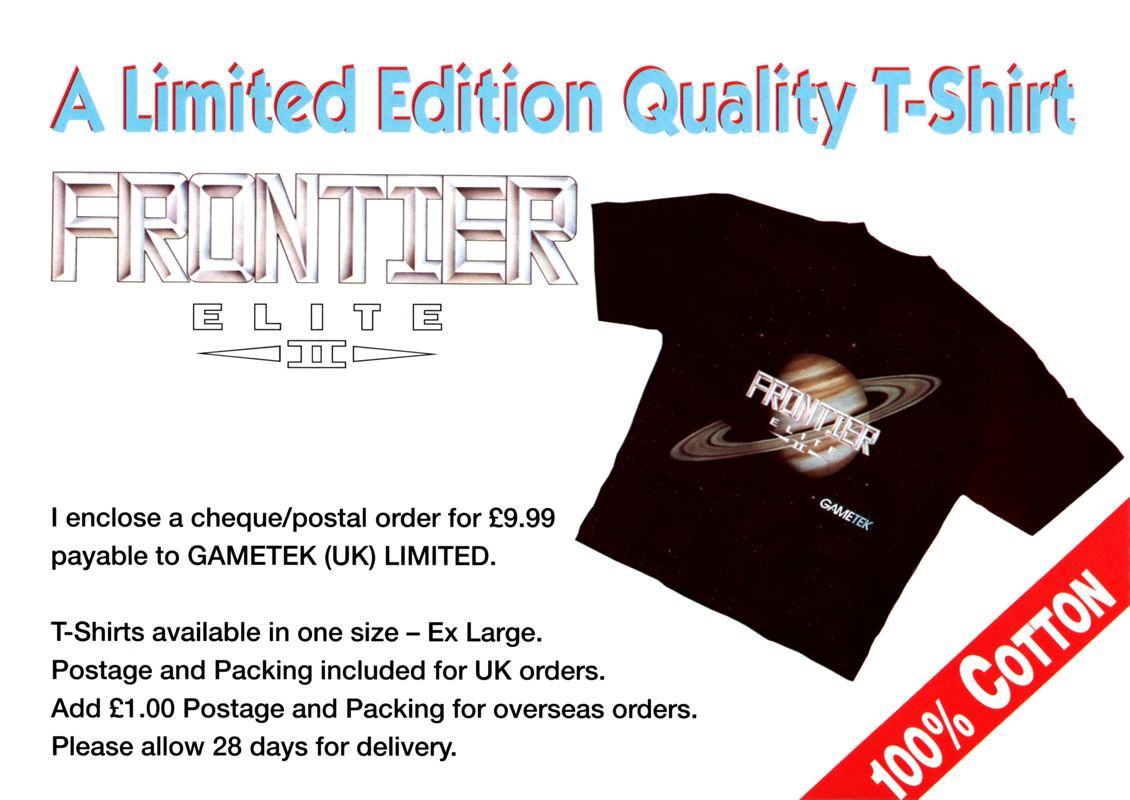 Advertisement for Frontier: Elite II (DOS) (3.5" Single Disk Release ): Front