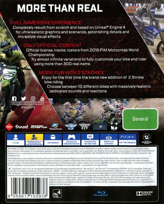 Back Cover for MXGP3: The Official Motocross Videogame (PlayStation 4)