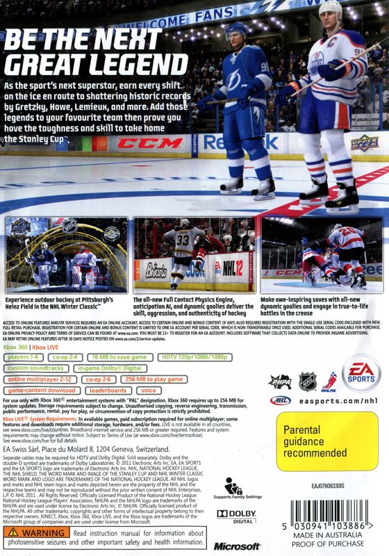 Back Cover for NHL 12 (Xbox 360)