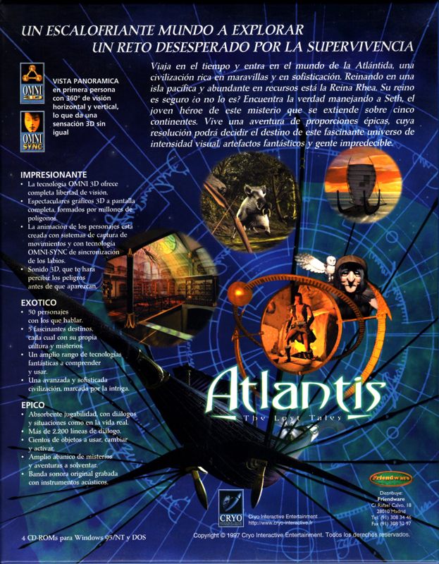 Back Cover for Atlantis: The Lost Tales (DOS and Windows)