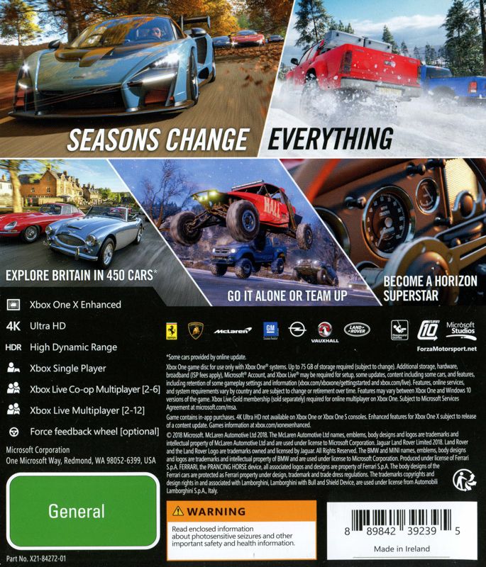 Back Cover for Forza Horizon 4 (Xbox One)