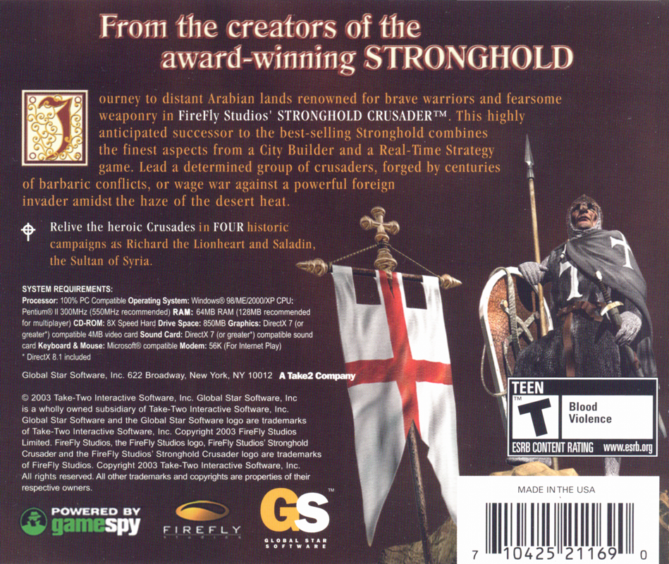 Other for FireFly Studios' Stronghold Crusader (Windows) (Budget re-release): Jewel Case - Back