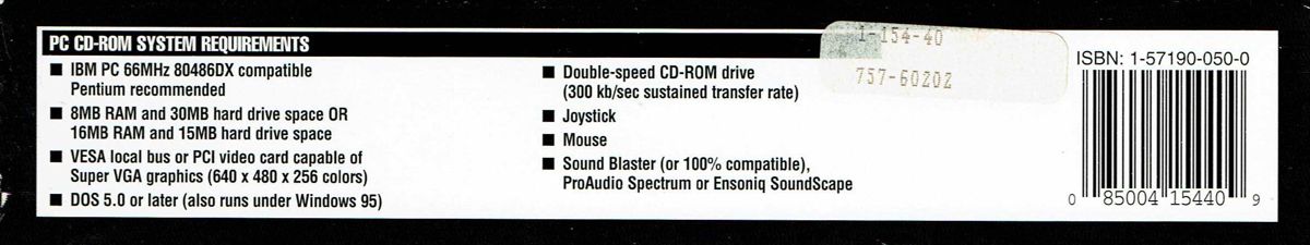 Spine/Sides for Top Gun: Fire at Will! (DOS) (Alternate Front and Back Cover): Bottom