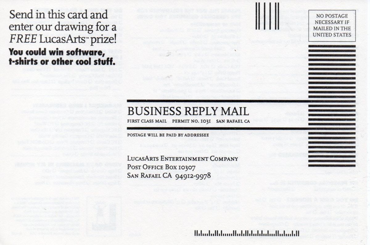 Other for The LucasArts Archives: Vol. I (DOS): Registration Card - Front