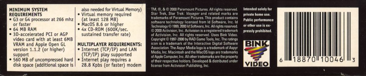 Spine/Sides for Star Trek: Voyager - Elite Force (Macintosh): Bottom