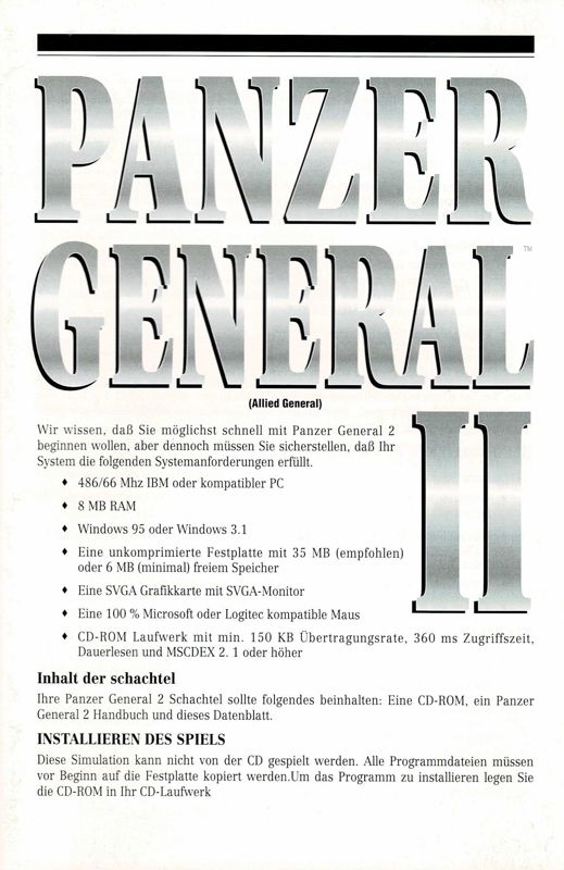 Reference Card for Allied General (Windows) (Re-release): Front