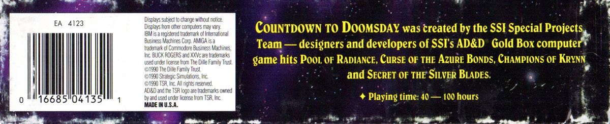 Spine/Sides for Buck Rogers: Countdown to Doomsday (DOS) (5.25" disk release): Bottom