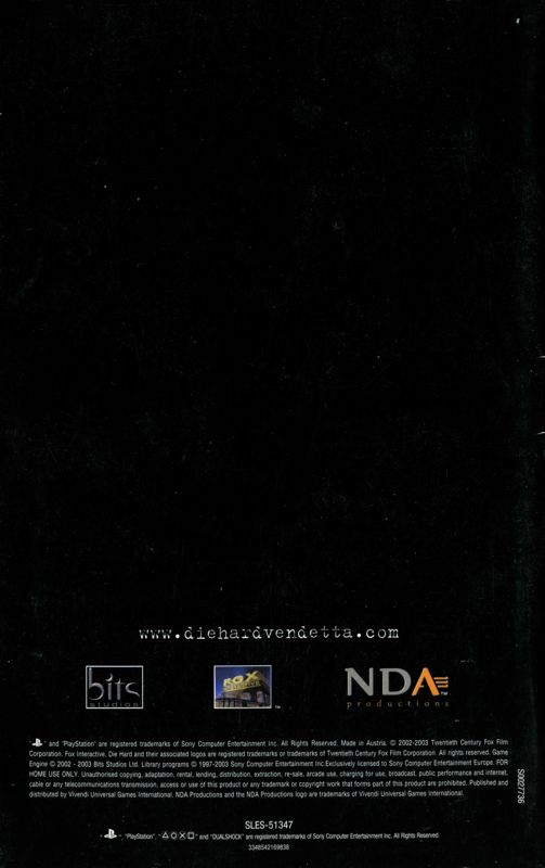 Manual for Die Hard: Vendetta (PlayStation 2): Back