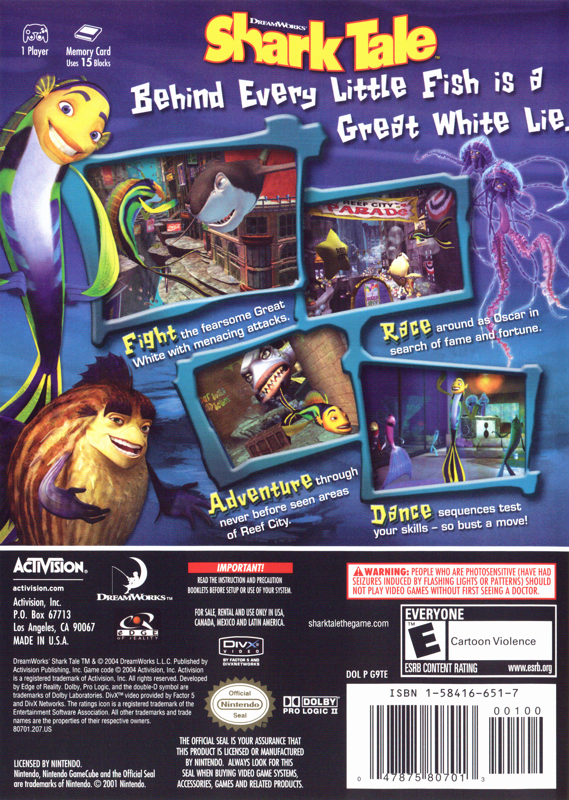 Back Cover for DreamWorks Shark Tale (GameCube) (Player's Choice release)