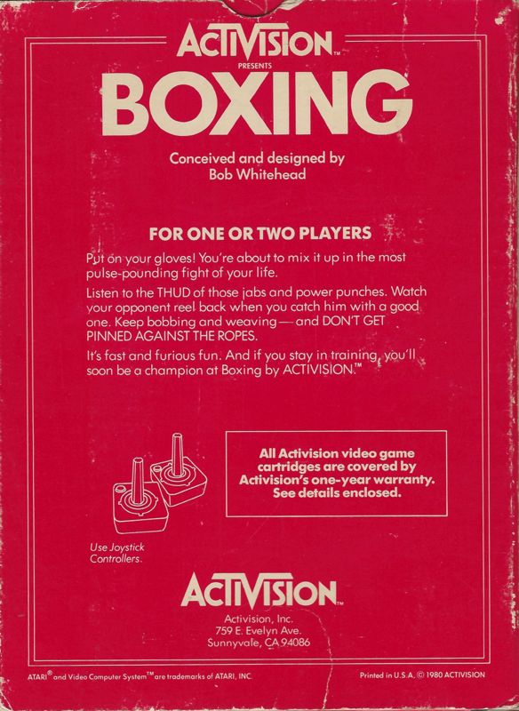 Back Cover for Boxing (Atari 2600)