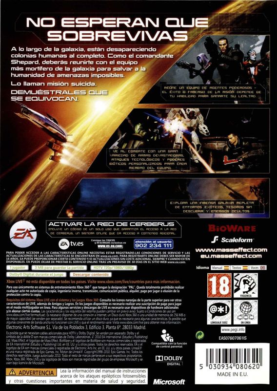 Back Cover for Mass Effect 2 (Xbox 360)