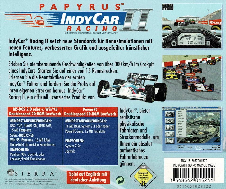 Other for IndyCar Racing II (DOS and Macintosh and Windows): Jewel Case - Back