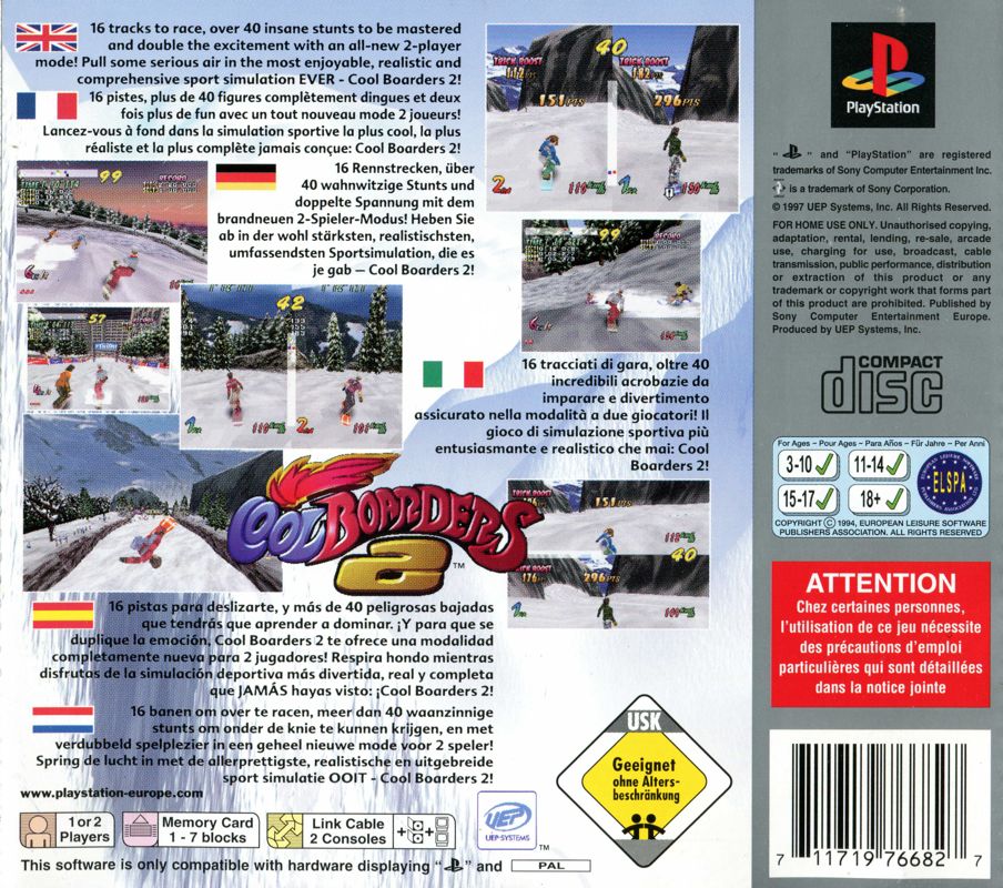 Back Cover for Cool Boarders 2 (PlayStation) (Platinum Version)