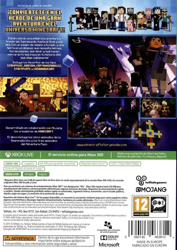 Back Cover for Minecraft: Story Mode - The Complete Adventure (Xbox 360)
