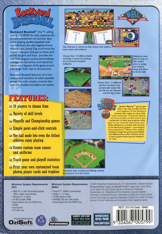 Backyard Baseball cover or packaging material - MobyGames