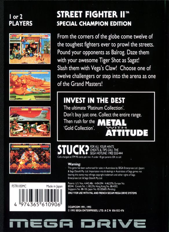 Back Cover for Street Fighter II: Champion Edition (Genesis) (Platinum Collection release)