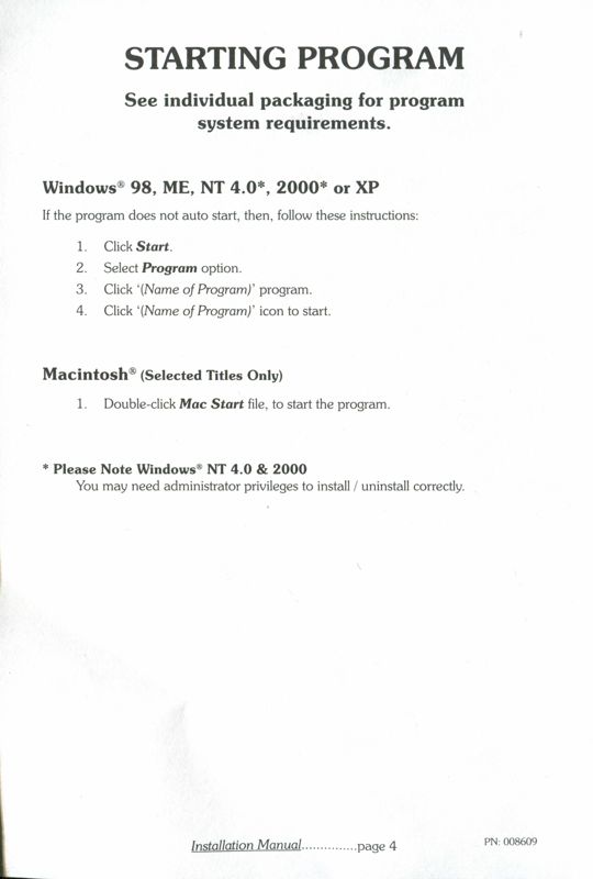 Manual for Crazy Minigolf (Windows): Back