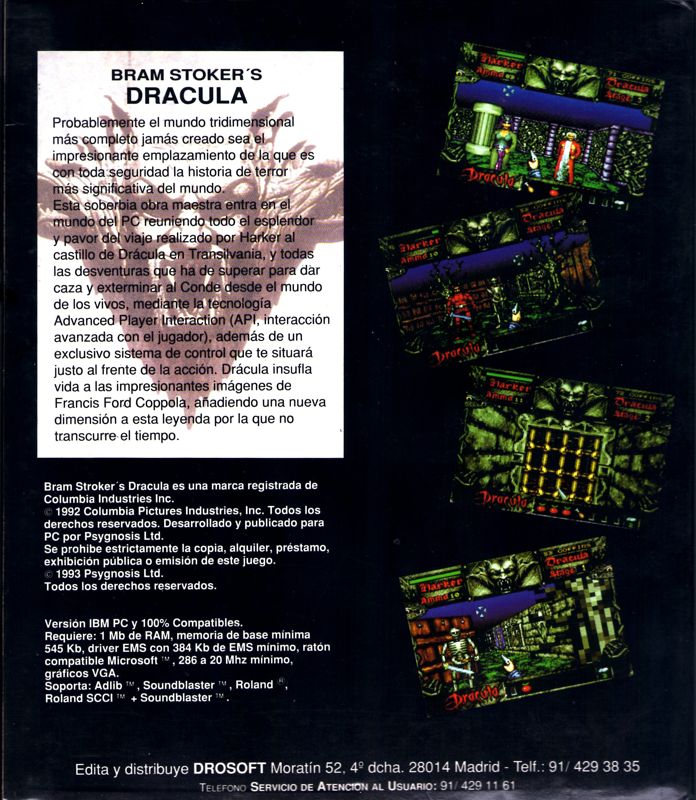 Back Cover for Bram Stoker's Dracula (DOS)