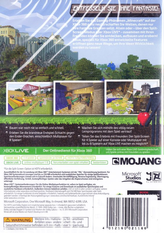 Back Cover for Minecraft: Xbox 360 Edition (Xbox 360)