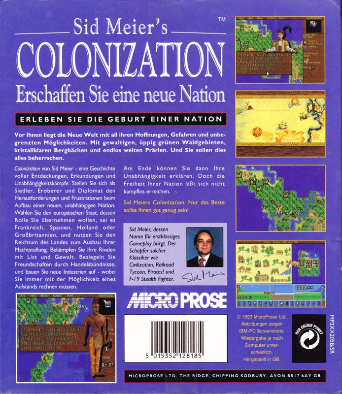 Back Cover for Sid Meier's Colonization (DOS)
